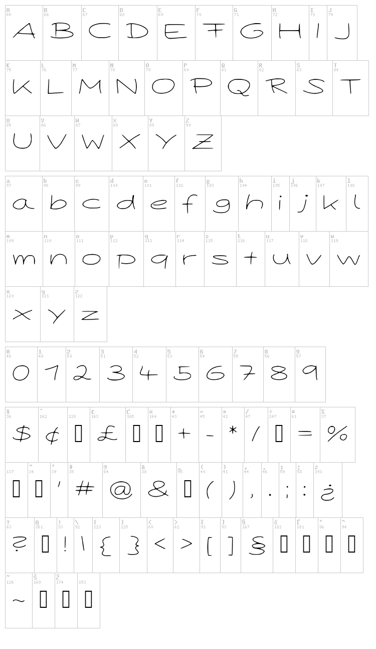 Paper Plane font map